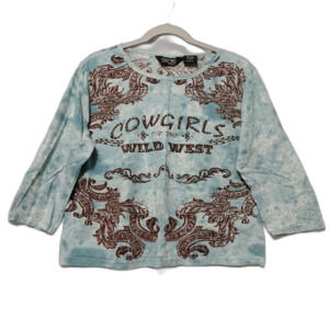 Take Two Clothing Co shirt Womens Medium blue Cowgirls graphic & sequins Western